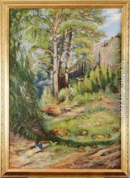 Landskap Medskogshuggare Oil Painting - Georg Pauli