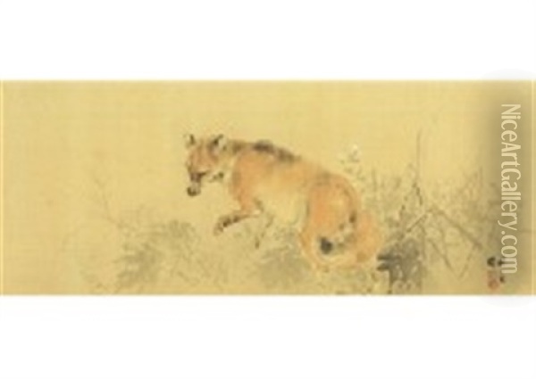 Fox Oil Painting - Kansetsu Hashimoto