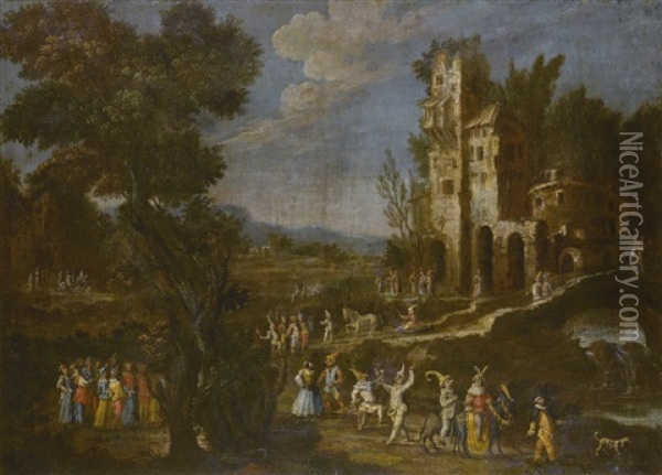 Landscape With Dancing Figures Oil Painting - Gherardo Poli