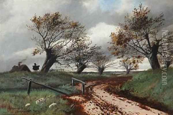 Autumn Landscape From Jyderup, Denmark Oil Painting - Oscar Herschend