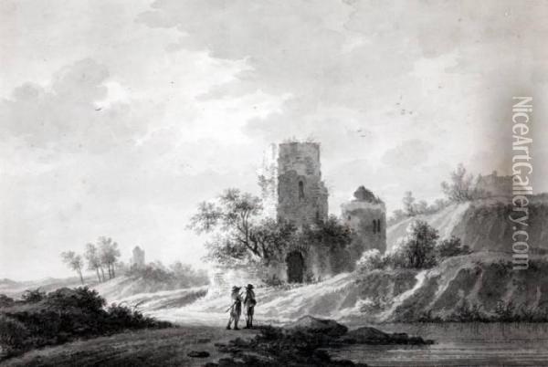 Twee Wandelaars Bij Een Ruine Oil Painting - Nicolaes Wicart