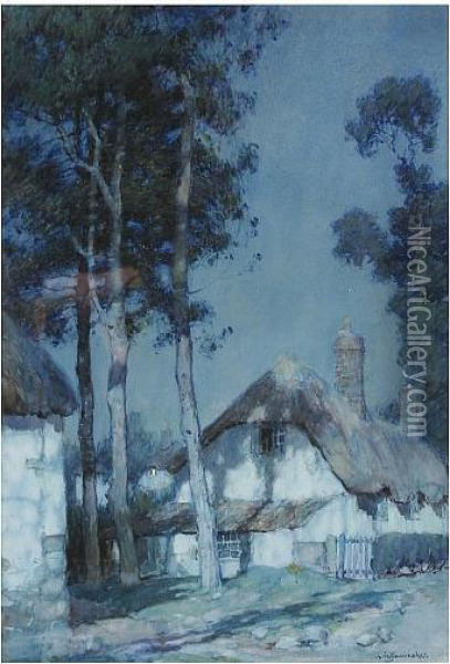 Moonlit Farmstead Oil Painting - Albert Moulton Foweraker