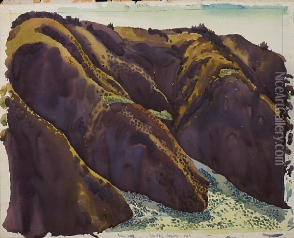 Purple Hills, Thought To Be San Josecanyon Oil Painting - Stanley Huber Wood