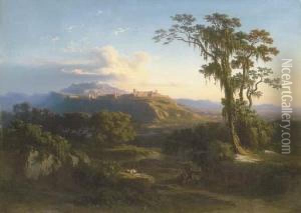 A Mountainous Landscape Oil Painting - Johann Jakob Frey