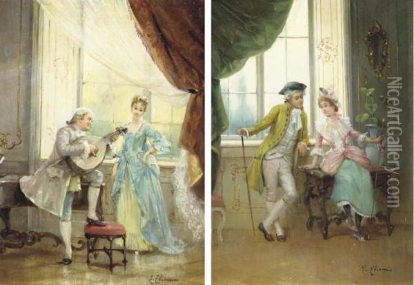 Elegant Flirtations Oil Painting - E. Etienne