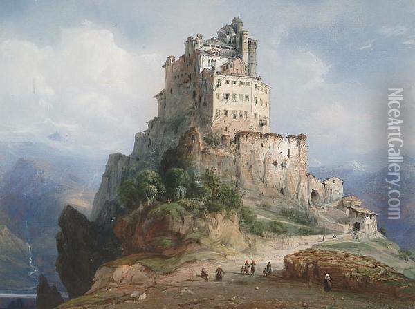 The Monastery At San Michele Oil Painting - Carlo Bossoli