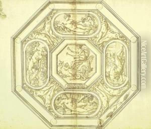 Design For An Octagonal Tray With The Four Seasons And Ceres In Her Chariot Oil Painting - Jacopo Strada