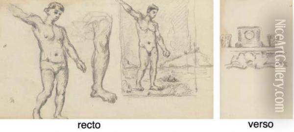 Baigneurs Et Etude De Caryatide (recto); Nature Morte (verso) Oil Painting - Paul Cezanne