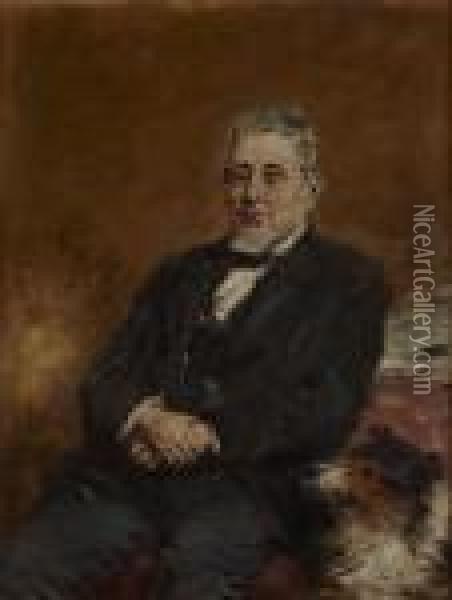 Half Length Portrait Of Baillie Duncan Macdonald And His Dog Oil Painting - William McTaggart