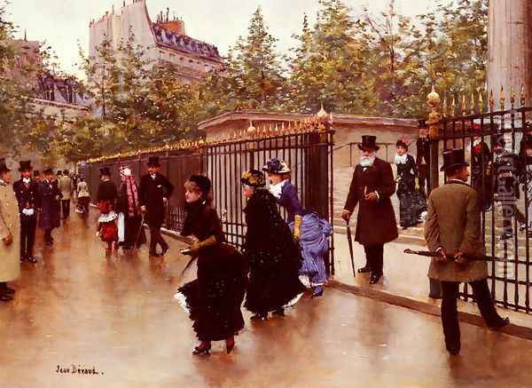 Sortant De La Madeleine, Paris (Leaving La Madeleine, Paris) Oil Painting - Jean-Georges Beraud