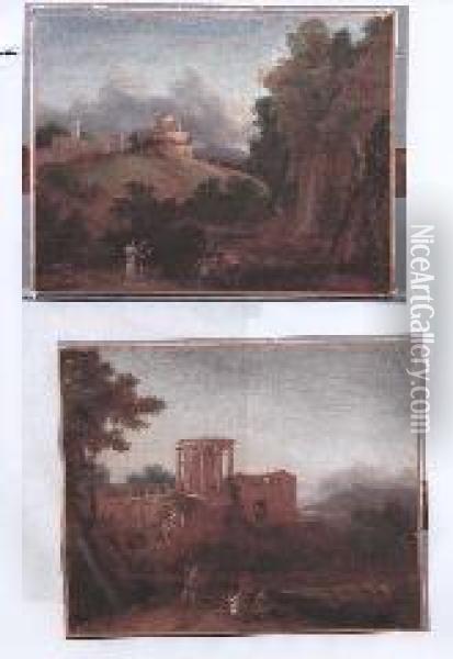 A) Capriccio Romano Con Tomba Di Cecilia Metella (?)
 B) Capriccio Romano Con Tempietto Di Vesta (?) Oil Painting - Hendrik Frans Van Lint