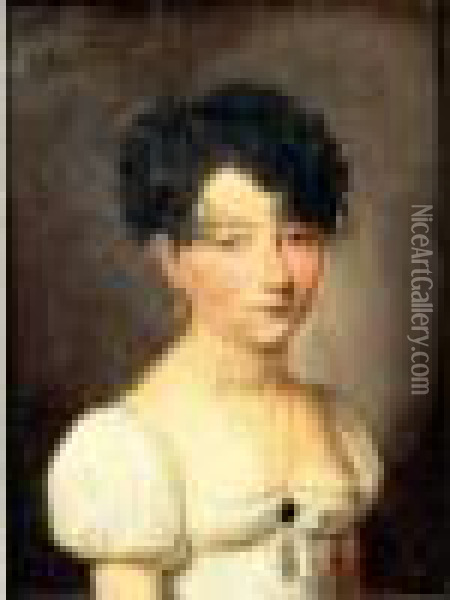 Portrait De Jeune Femme A La Robe Blanche Oil Painting - Louis Leopold Boilly