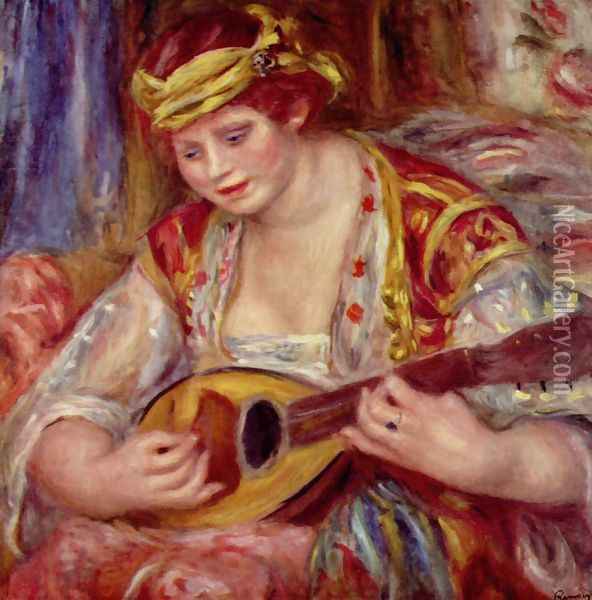 Woman with a mandolin Oil Painting - Pierre Auguste Renoir