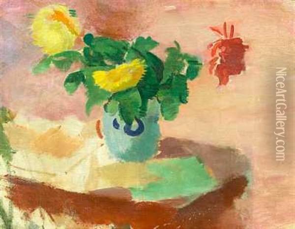 Opstilling Med Blomster I En Vase Pa Et Bord Oil Painting - Karl Isakson