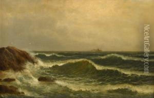 Steamship Off The Shore Oil Painting - Wesley Elbridge Webber