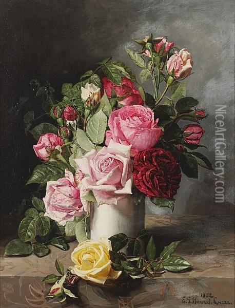 Still Life Of Roses And Pansies Oil Painting - Edward George Handel Lucas