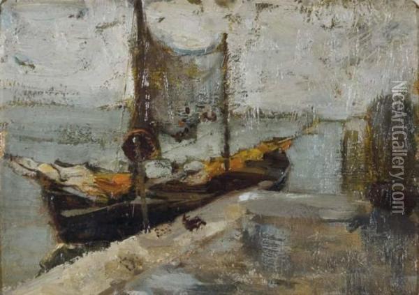 Venezia Con Barca Oil Painting - Guglielmo Ciardi