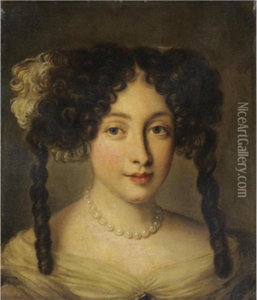Portrait Of A Lady, Bust-length, Wearing A Pearl Necklace Oil Painting - Jacob Ferdinand Voet