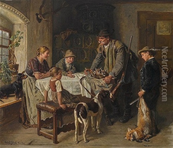 Die Erlegte Fehe Oil Painting - Adolf Eberle