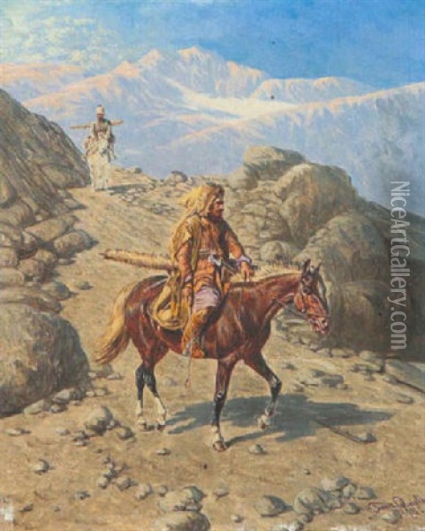 Zwei Tscherkessen - Reiter Im Kaukasus Oil Painting - Franz Quaglio
