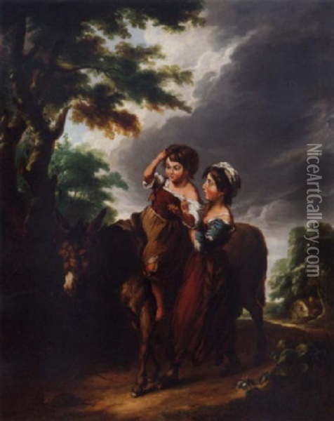 The Cottage Children With The Ass Oil Painting - Thomas Barker