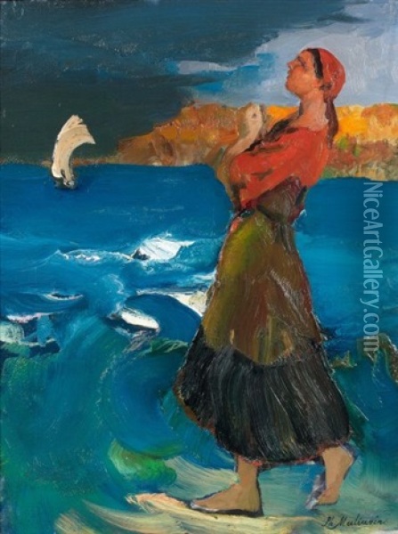 Femme Au Bord De La Mer Oil Painting - Filip Malyavin