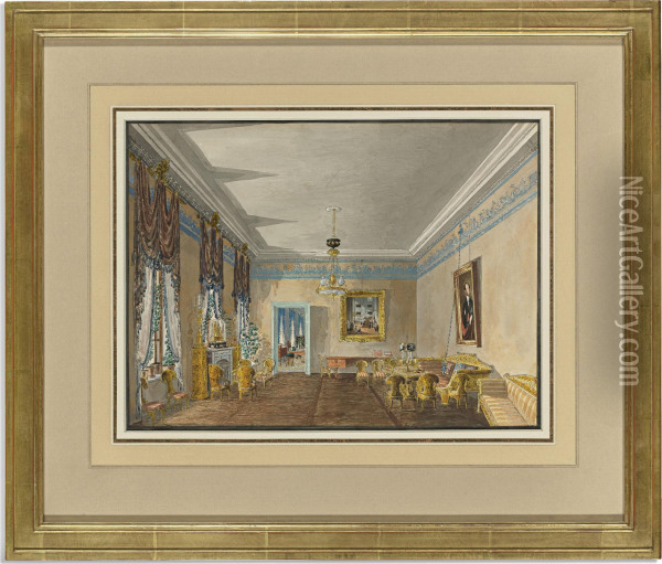 The Drawing Room In The House Of The Princess Gagarine In St. Petersburg Oil Painting - Carl Ivanovitch Kollmann