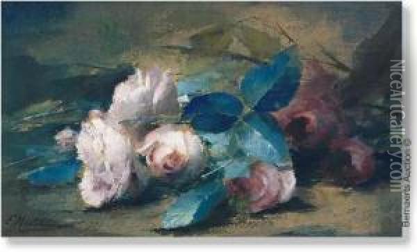 Still Life With White Roses Oil Painting - Frans Mortelmans