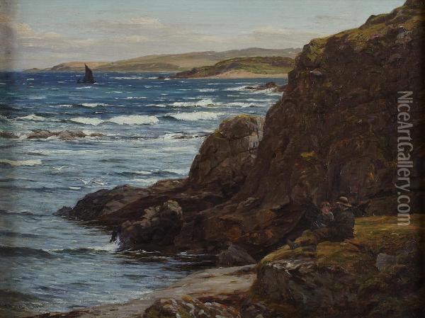 In A Rocky Cove Oil Painting - John James Bannatyne