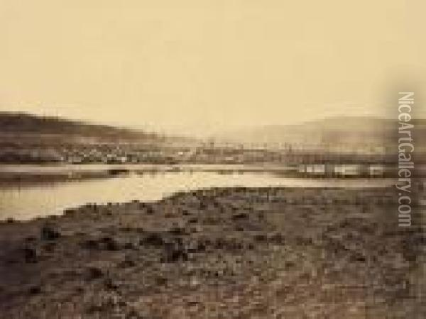 Dalles City, From Rockland, Columbia River, Oregon Oil Painting - Carleton E. Watkins