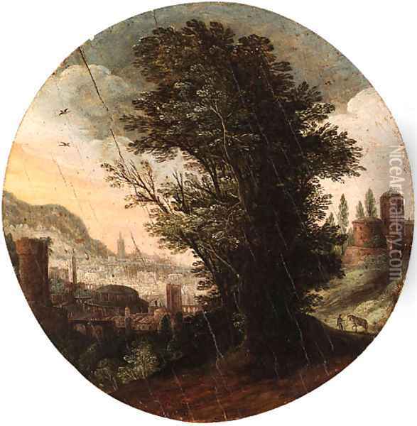 A wooded Landscape with an imaginary Classical City beyond Oil Painting - Paul Bril