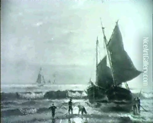 Ships At Shore Oil Painting - Edward Moran