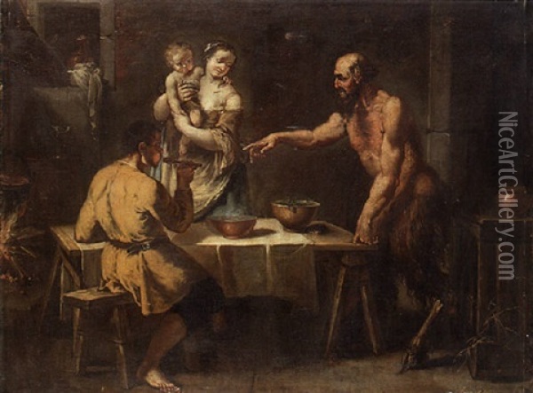 The Satyr And The Peasant Oil Painting - Gaspare Diziani