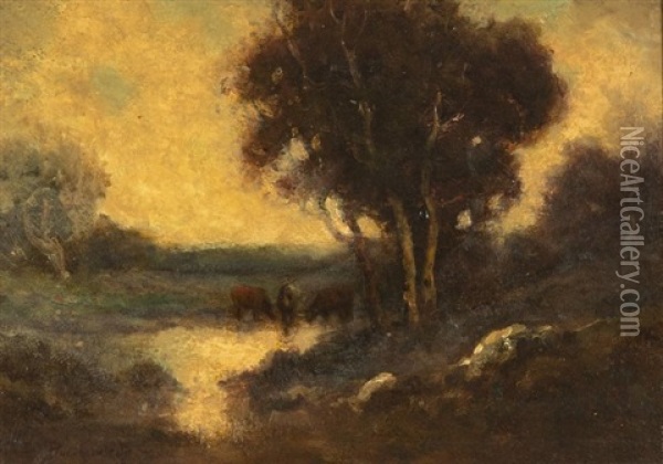 Landscape With Cows Oil Painting - Alexis Matthew Podchernikoff