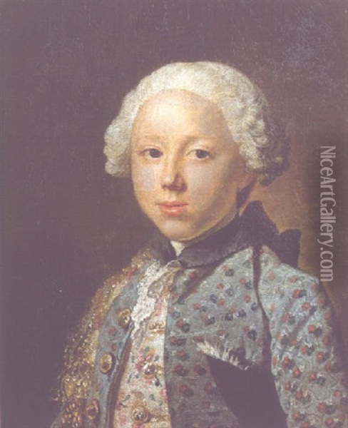 Portrait Of A Young Nobleman, Wearing A Gold Embroidered Light Grey Waistcoat With Dark Grey Jacket Oil Painting - Jacques Andre Joseph Aved