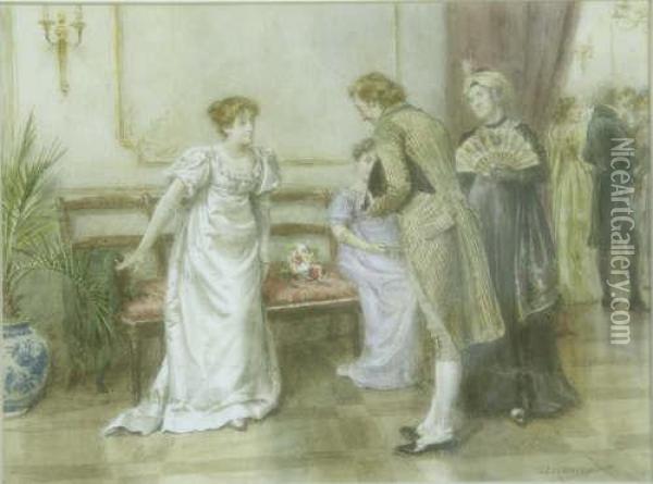 An Invitation To Dance Signed 8 X 10.5 In Oil Painting - George Goodwin Kilburne