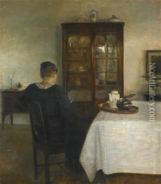 The Artist's Wife In An Interior Oil Painting - Carl Vilhelm Holsoe