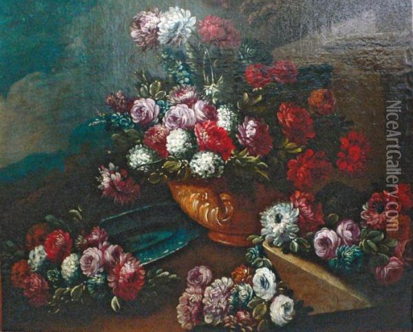  Nature Morte De Fleurs Sur Un Entablement Depierre  Oil Painting - Giuseppe Lavagna