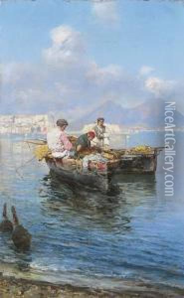 Barche E Pescatori Nel Golfo D Napoli Oil Painting - Giuseppe Giardiello