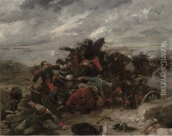In The Melee Oil Painting - Wilfrid Constant Beauquesne