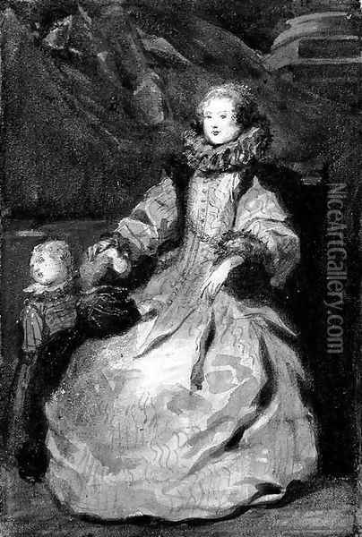 Portrait of Marchesa Catarina Durazzo-Adorno and her two children, after Van Dyck Oil Painting - Eugene Louis Lami