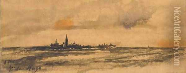 A seascape with a town on an island Oil Painting - Victor Hugo