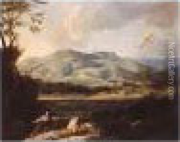 River Landscape With The Penitent Magdalene Oil Painting - Francesco Cozza