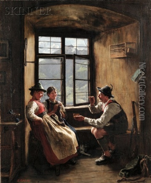 The Delightful Gift, An Alpine Interior Scene Oil Painting - Emil Rau