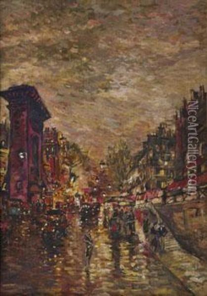 Darstellung Einer Abendlichen Strasenszene In Paris Oil Painting - Konstantin Alexeievitch Korovin