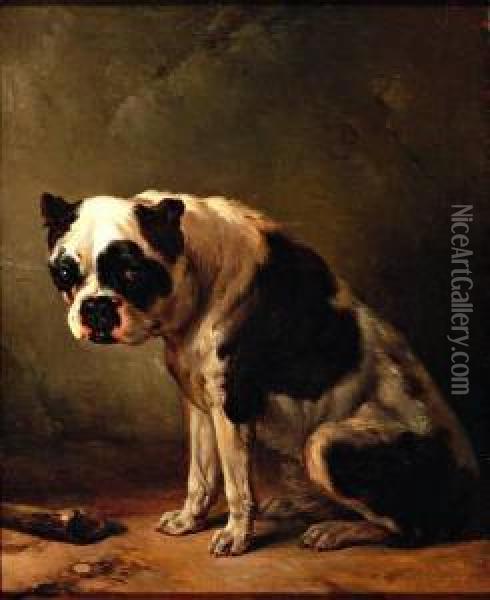 Zittende Hond, Een Boxer Oil Painting - Wouterus Verschuur