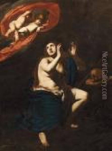 La Maddalena Penitente Visitata Dagli Angeli Oil Painting - Massimo Stanzione