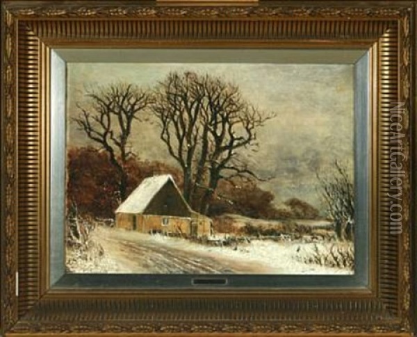 Wintry Landscape With A House And Bare Trees Oil Painting - Nordahl (Peter Frederik N.) Grove