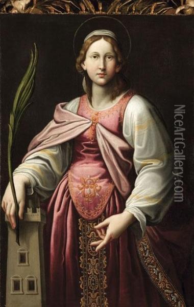 Santa Barbara Oil Painting - Domenico Zampieri (Domenichino)