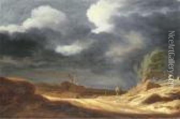A Dune Landscape With Travellers On A Path Oil Painting - Pieter De Molijn
